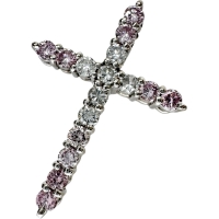 十字架/クロスデザイン ピンクダイヤモンド 0.31ct ダイヤモンド 0.18ct ペンダントトップ K18WGホワイトゴールド 18金 1.9g レディース【中古】【真子質店】【NN】【YYx】