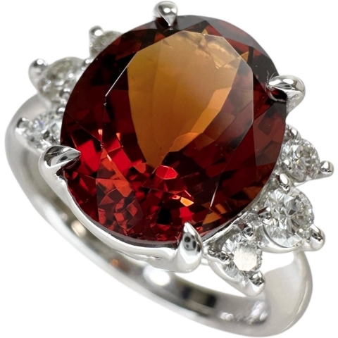11号 ガーネット 3.90ct ダイヤモンド 0.24ct リング・指輪 K18WGホワイトゴールド 18金 5.4g レディース【中古】【真子質店】【NN】【SIMa】
