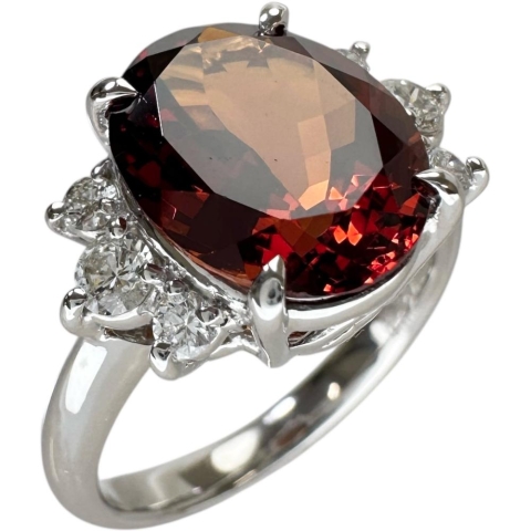 11号 ガーネット 3.90ct ダイヤモンド 0.24ct リング・指輪 K18WGホワイトゴールド 18金 5.4g レディース【中古】【真子質店】【NN】【SIMa】