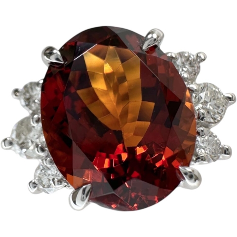 11号 ガーネット 3.90ct ダイヤモンド 0.24ct リング・指輪 K18WGホワイトゴールド 18金 5.4g レディース【中古】【真子質店】【NN】【SIMa】