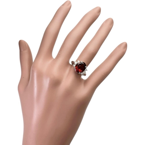 11号 ガーネット 3.90ct ダイヤモンド 0.24ct リング・指輪 K18WGホワイトゴールド 18金 5.4g レディース【中古】【真子質店】【NN】【SIMa】