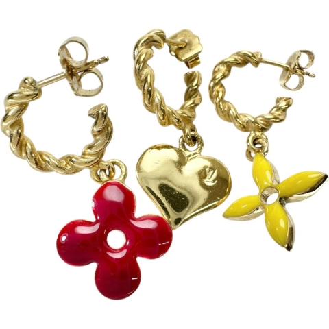 【LOUIS VUITTON/ルイ・ヴィトン】 ハート 花/フラワーモチーフ ピアス ブークル ドレイユ スウィート モノグラム GP 8.5g M65370 レディース【中古】【真子質店】【GD】【TMoMi】