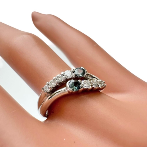 12号 アレキサンドライト 計0.18ct ダイヤモンド 計0.25ct リング・指輪 Pt900プラチナ 6.0g レディース【中古】【真子質店】【NN】【MoMiMa】