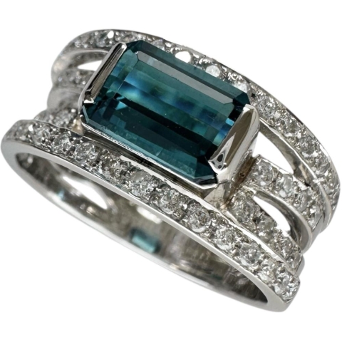 11.5号 ブルートルマリン 1.65ct ダイヤモンド 計0.57ct リング・指輪 Pt900プラチナ 9.5g レディース【中古】【真子質店】【NN】【SDY】