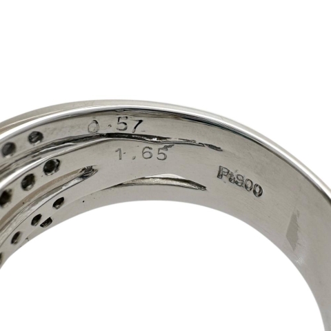 11.5号 ブルートルマリン 1.65ct ダイヤモンド 計0.57ct リング・指輪 Pt900プラチナ 9.5g レディース【中古】【真子質店】【NN】【SDY】