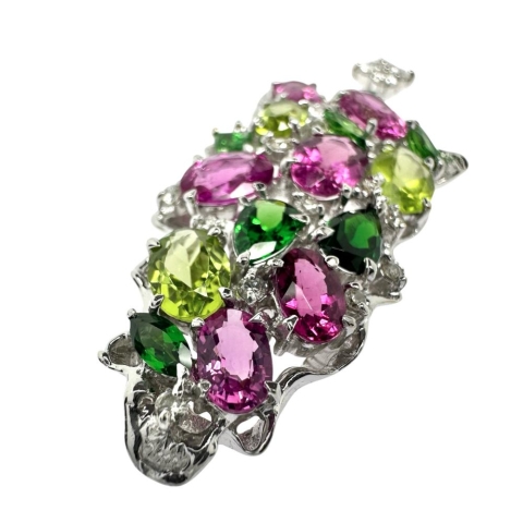 ピンクトルマリン/グリーンガーネット/ペリドット ダイヤモンド 計0.29ct ペンダントトップ K18WGホワイトゴールド 18金 11.5g レディース【中古】【真子質店】【NN】【IYSD】