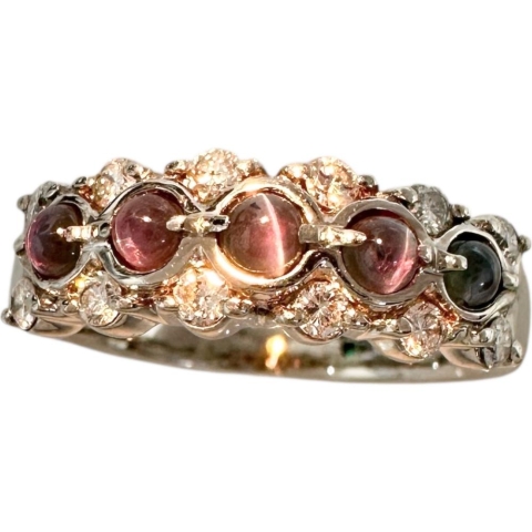 10号 アレキサンドライトキャッツアイ 計0.41ct ダイヤモンド 計0.26ct リング・指輪 Pt900プラチナ 6.4g レディース【中古】【真子質店】【NN】【YIY】