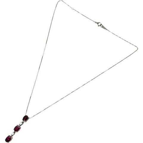 ルビー 0.65/0.68/0.79ct ダイヤモンド 0.15ct ネックレス Pt900プラチナ/Pt850プラチナ 4.6g 40cm レディース【中古】【真子質店】【NN】【IIxx】