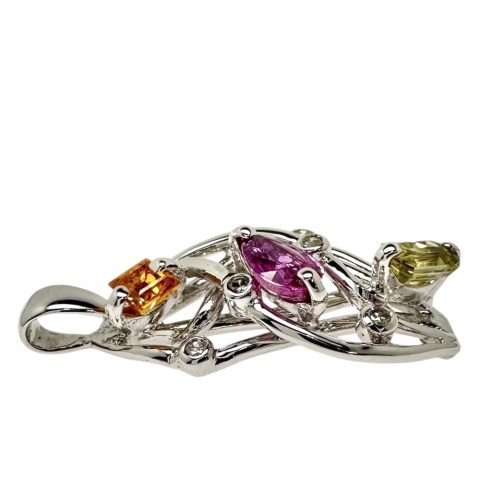 マルチカラーサファイア 計1.07ct ダイヤモンド 計0.06ct ペンダントトップ K18WGホワイトゴールド 18金 3.4g レディース【中古】【真子質店】【NN】【DSMo】