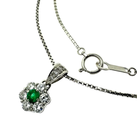 エメラルド 0.10ct ダイヤモンド 計0.46ct ネックレス Pt900プラチナ/Pt850プラチナ 5.5g 40cm レディース【中古】【真子質店】【NN】【DYT】