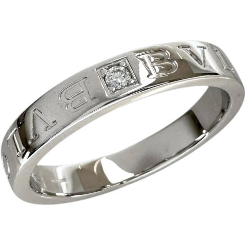 23号【BVLGARI/ブルガリ】 メンズOK ダブルロゴ ダイヤモンド1P リング・指輪 K18WGホワイトゴールド 18金 7.4g レディース【中古】【真子質店】【BL】【IDMax】