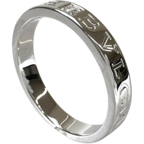 23号【BVLGARI/ブルガリ】 メンズOK ダブルロゴ ダイヤモンド1P リング・指輪 K18WGホワイトゴールド 18金 7.4g レディース【中古】【真子質店】【BL】【IDMax】