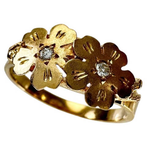 13号 桜モチーフ ダイヤモンド リング・指輪 K18ゴールド 18金 2.6g レディース【中古】【真子質店】【NN】【Dxx】