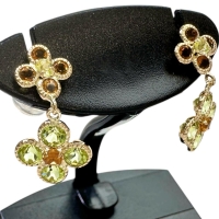 フラワーモチーフ シトリン ペリドット ピアス K18ゴールド 18金 1.0g レディース【中古】【真子質店】【NN】【IMiMi】