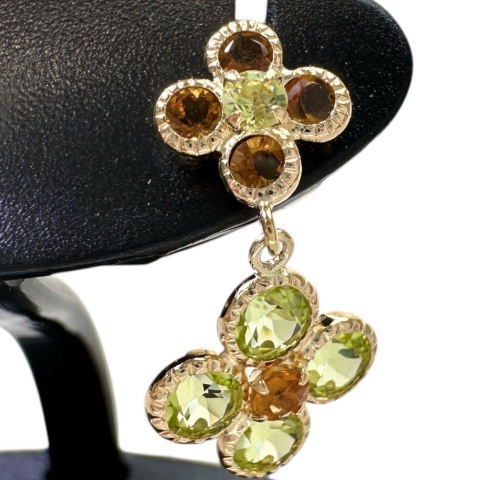 フラワーモチーフ シトリン ペリドット ピアス K18ゴールド 18金 1.0g レディース【中古】【真子質店】【NN】【IMiMi】