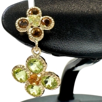 フラワーモチーフ シトリン ペリドット ピアス K18ゴールド 18金 1.0g レディース【中古】【真子質店】【NN】【IMiMi】