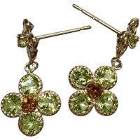 フラワーモチーフ シトリン ペリドット ピアス K18ゴールド 18金 1.0g レディース【中古】【真子質店】【NN】【IMiMi】