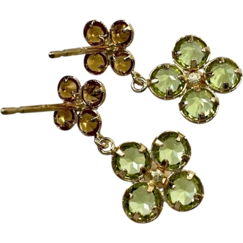 フラワーモチーフ シトリン ペリドット ピアス K18ゴールド 18金 1.0g レディース【中古】【真子質店】【NN】【IMiMi】