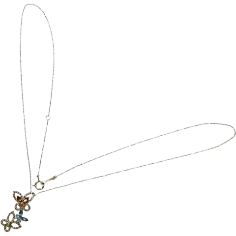 バタフライモチーフ シトリン/ブルートパーズ/ペリドット 0.50ct ネックレス K18ゴールド 18金 2.1g 45.5cm レディース【中古】【真子質店】【NN】【MaIK】