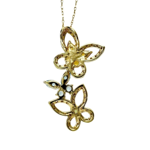 バタフライモチーフ シトリン/ブルートパーズ/ペリドット 0.50ct ネックレス K18ゴールド 18金 2.1g 45.5cm レディース【中古】【真子質店】【NN】【MaIK】