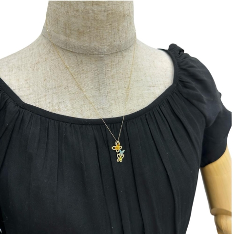 バタフライモチーフ シトリン/ブルートパーズ/ペリドット 0.50ct ネックレス K18ゴールド 18金 2.1g 45.5cm レディース【中古】【真子質店】【NN】【MaIK】