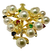 ブローチ兼用 アコヤ真珠3.9mm~5.8mm エメラルド/ルビー/サファイア ペンダントトップ K18ゴールド 18金 9.3g レディース【中古】【真子質店】【NN】【KYx】