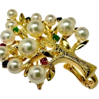 ブローチ兼用 アコヤ真珠3.9mm~5.8mm エメラルド/ルビー/サファイア ペンダントトップ K18ゴールド 18金 9.3g レディース【中古】【真子質店】【NN】【KYx】