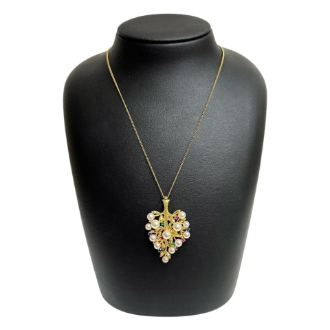 ブローチ兼用 アコヤ真珠3.9ｍｍ～5.8mm エメラルド/ルビー/サファイア ペンダントトップ K18ゴールド 18金 9.3g レディース【中古】【真子質店】【NN】【KYx】