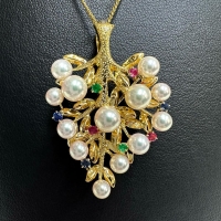 ブローチ兼用 アコヤ真珠3.9mm~5.8mm エメラルド/ルビー/サファイア ペンダントトップ K18ゴールド 18金 9.3g レディース【中古】【真子質店】【NN】【KYx】