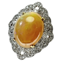 9.5号 オパール 5.70ct ダイヤモンド 0.60ct リング・指輪 K18WGホワイトゴールド 18金/K18YGイエローゴールド 18金 9.1g レディース【中古】【真子質店】【NN】【IMoSMo】