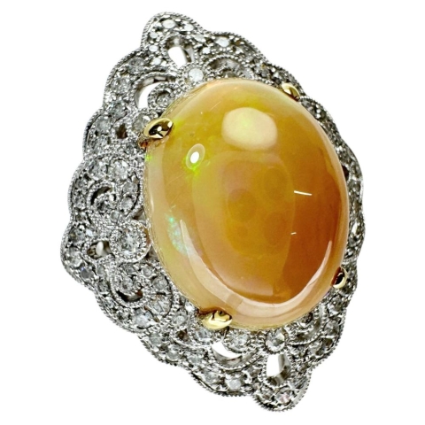 9.5号 オパール 5.70ct ダイヤモンド 0.60ct リング・指輪 K18WGホワイトゴールド 18金/K18YGイエローゴールド 18金 9.1g レディース【中古】【真子質店】【NN】【IMoSMo】