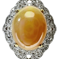 9.5号 オパール 5.70ct ダイヤモンド 0.60ct リング・指輪 K18WGホワイトゴールド 18金/K18YGイエローゴールド 18金 9.1g レディース【中古】【真子質店】【NN】【IMoSMo】