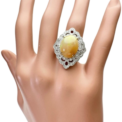 9.5号 オパール 5.70ct ダイヤモンド 0.60ct リング・指輪 K18WGホワイトゴールド 18金/K18YGイエローゴールド 18金 9.1g レディース【中古】【真子質店】【NN】【IMoSMo】