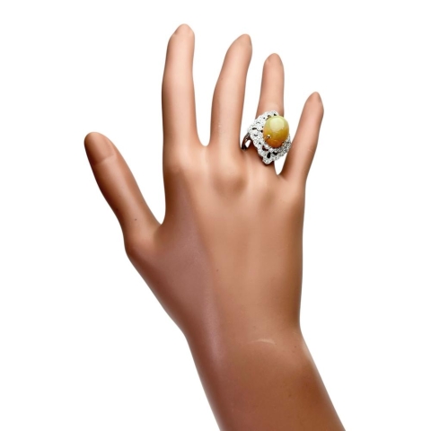 9.5号 オパール 5.70ct ダイヤモンド 0.60ct リング・指輪 K18WGホワイトゴールド 18金/K18YGイエローゴールド 18金 9.1g レディース【中古】【真子質店】【NN】【IMoSMo】