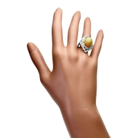 9.5号 オパール 5.70ct ダイヤモンド 0.60ct リング・指輪 K18WGホワイトゴールド 18金/K18YGイエローゴールド 18金 9.1g レディース【中古】【真子質店】【NN】【IMoSMo】