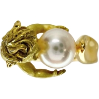 14.5号 天使モチーフ アコヤパール7.8mm リング・指輪 K18ゴールド 18金 15.3g レディース【中古】【真子質店】【NN】【TMoMoT】