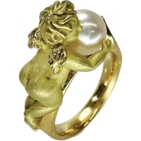 14.5号 天使モチーフ アコヤパール7.8mm リング・指輪 K18ゴールド 18金 15.3g レディース【中古】【真子質店】【NN】【TMoMoT】
