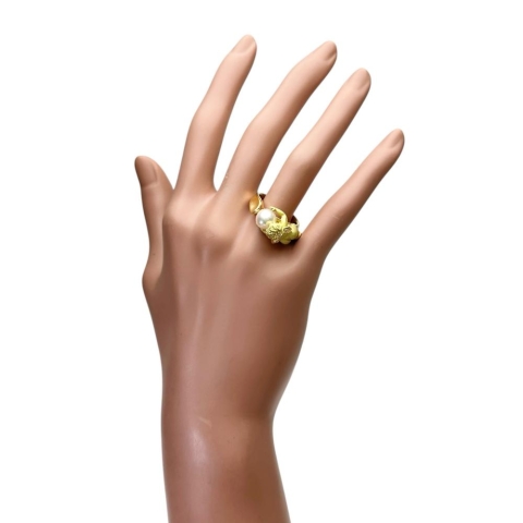 14.5号 天使モチーフ アコヤパール7.8mm リング・指輪 K18ゴールド 18金 15.3g レディース【中古】【真子質店】【NN】【TMoMoT】