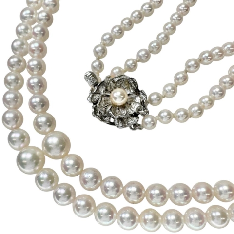 2連 アコヤ真珠3.7～7.3mm ネックレス シルバー 28.8g 43cm レディース【中古】【真子質店】【NN】【TMiY】