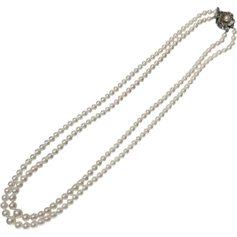 2連 アコヤ真珠3.7～7.3mm ネックレス シルバー 28.8g 43cm レディース【中古】【真子質店】【NN】【TMiY】
