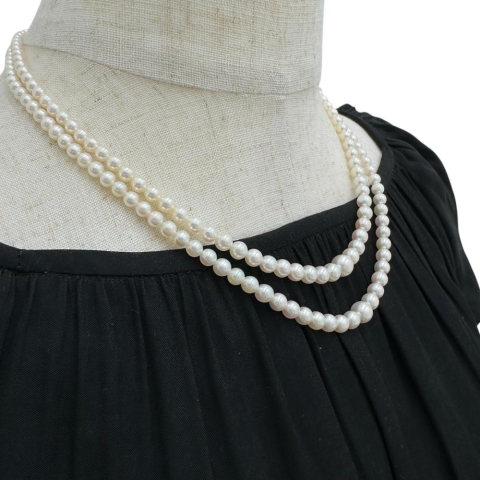2連 アコヤ真珠3.7～7.3mm ネックレス シルバー 28.8g 43cm レディース【中古】【真子質店】【NN】【TMiY】