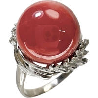 18号 丸玉血赤サンゴ（珊瑚）14.4mm リング・指輪 Pt900プラチナ 13.1g レディース【中古】【真子質店】【NN】【IxMaD】