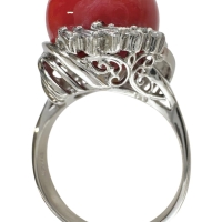 18号 丸玉血赤サンゴ（珊瑚）14.4mm リング・指輪 Pt900プラチナ 13.1g レディース【中古】【真子質店】【NN】【IxMaD】