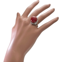 18号 丸玉血赤サンゴ（珊瑚）14.4mm リング・指輪 Pt900プラチナ 13.1g レディース【中古】【真子質店】【NN】【IxMaD】