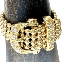 18号 ベルトモチーフ ダイヤモンド 0.08ct ルビー 0.05ct リング・指輪 K18ゴールド 18金 4.9g レディース【中古】【真子質店】【NN】【SxT】