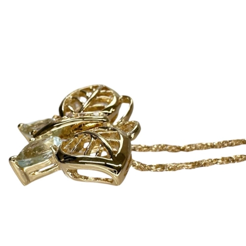 蝶/バタフライモチーフ アクアマリン ダイヤモンド ネックレス K18ゴールド 18金 5.4g 40cm レディース【中古】【真子質店】【NN】【SDY】