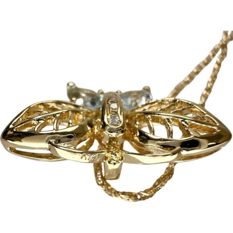 蝶/バタフライモチーフ アクアマリン ダイヤモンド ネックレス K18ゴールド 18金 5.4g 40cm レディース【中古】【真子質店】【NN】【SDY】