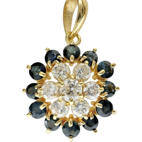 花/フラワーデザイン ダイヤモンド 0.52ct サファイア ペンダントトップ K18ゴールド 18金 2.6g レディース【中古】【真子質店】【NN】【MoMox】