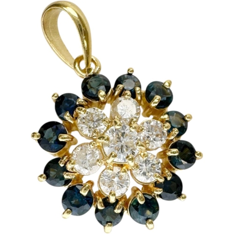 花/フラワーデザイン ダイヤモンド 0.52ct サファイア ペンダントトップ K18ゴールド 18金 2.6g レディース【中古】【真子質店】【NN】【MoMox】