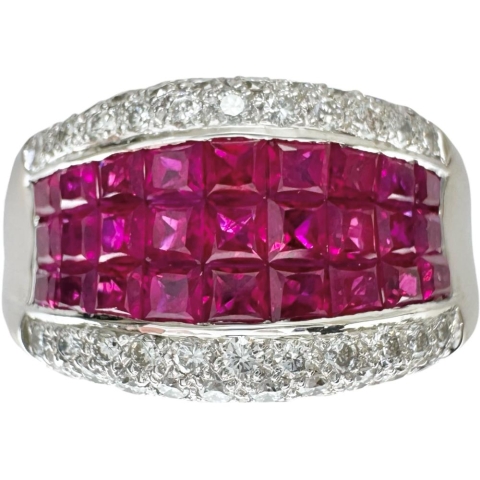 13.5号 ルビー 2.40ct ダイヤモンド 0.60ct リング・指輪 K18WGホワイトゴールド 18金 11.7g レディース【中古】【真子質店】【NN】【TTMiMi】